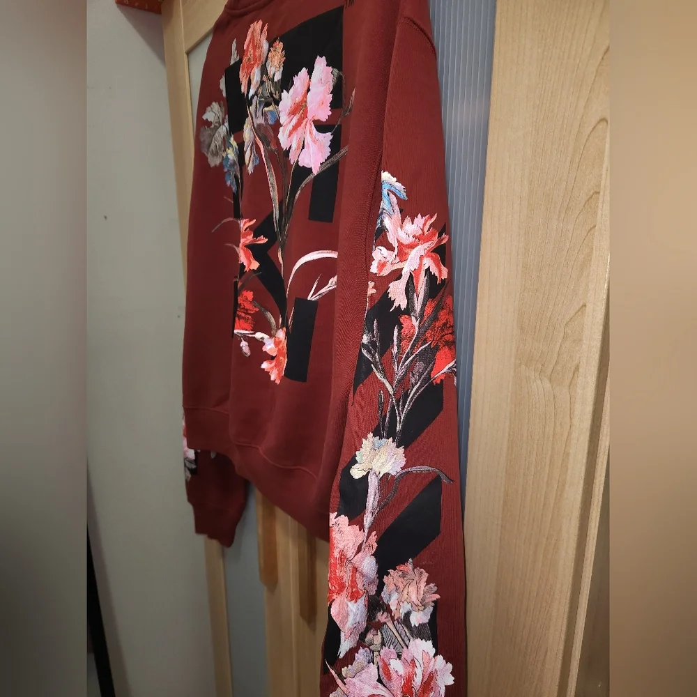 Off-White c/o Virgil Abloh 2019 Crew Neck Sweatshirt Red FLORAL - Picture 3 of 7